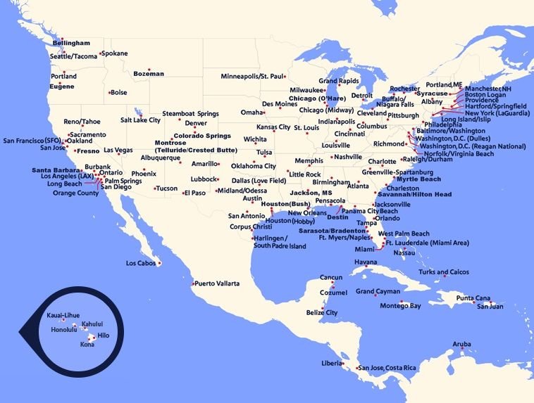 airfleetrating-Southwest Airlines Travel Route Map