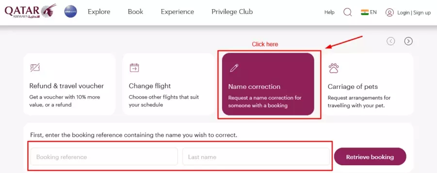 Qatar Airways allows you to change name on ticket online