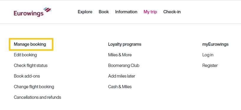 Image of Eurowings Manage Booking section